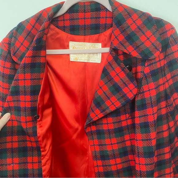 VINTAGE 100% Wool Red Tartan Plaid Pendleton Peacoat w/ Belt Sz M - Picture 9 of 14
